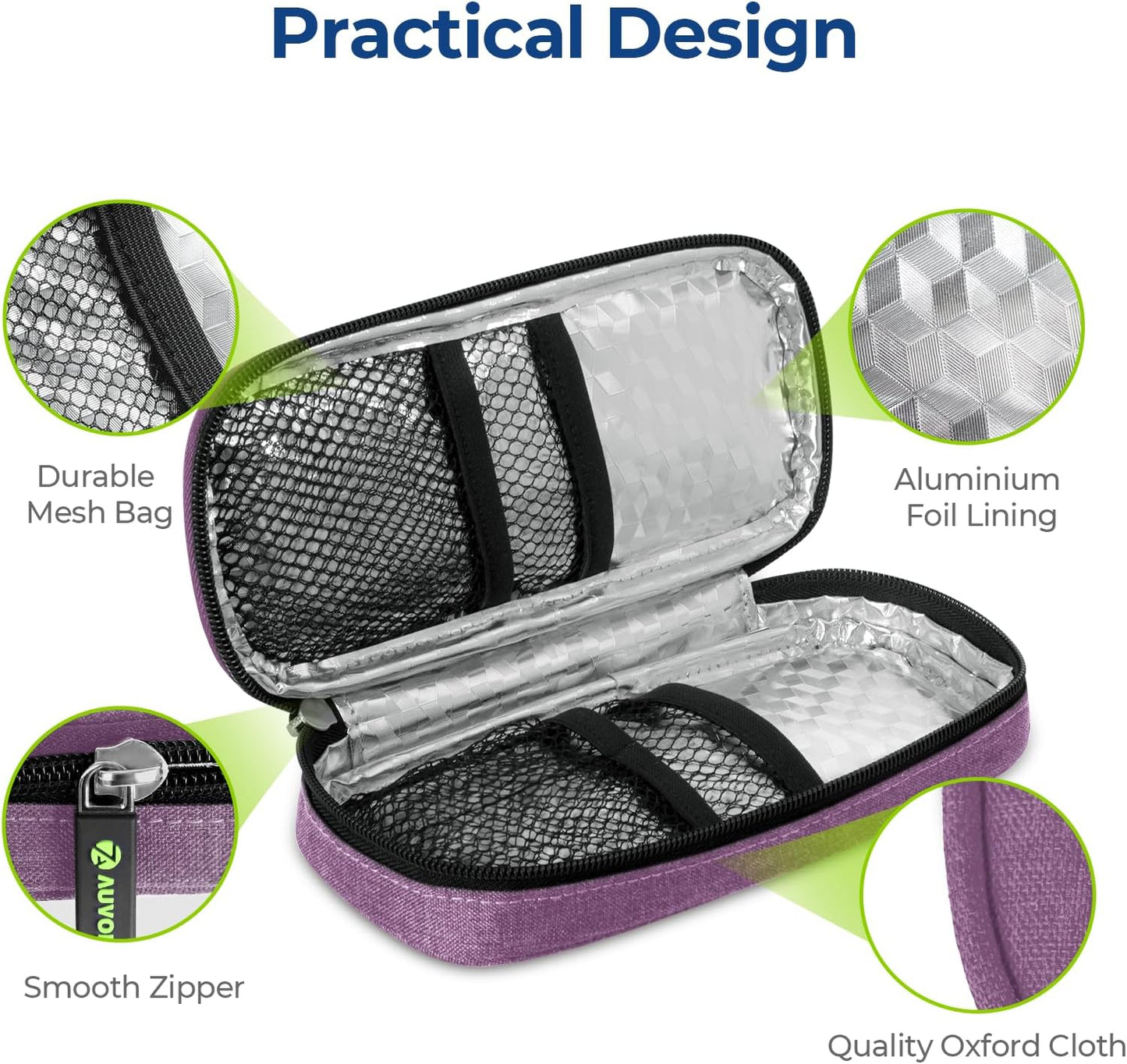 AUVON Insulin Pen Cooler Travel Case with 2 * 90g TSA Approved Ice Packs, Diabetic Medication Insulated Cooling Bag for Insulin Pens and Diabetic Supplies Storage, Compact for Daily Life and Trips