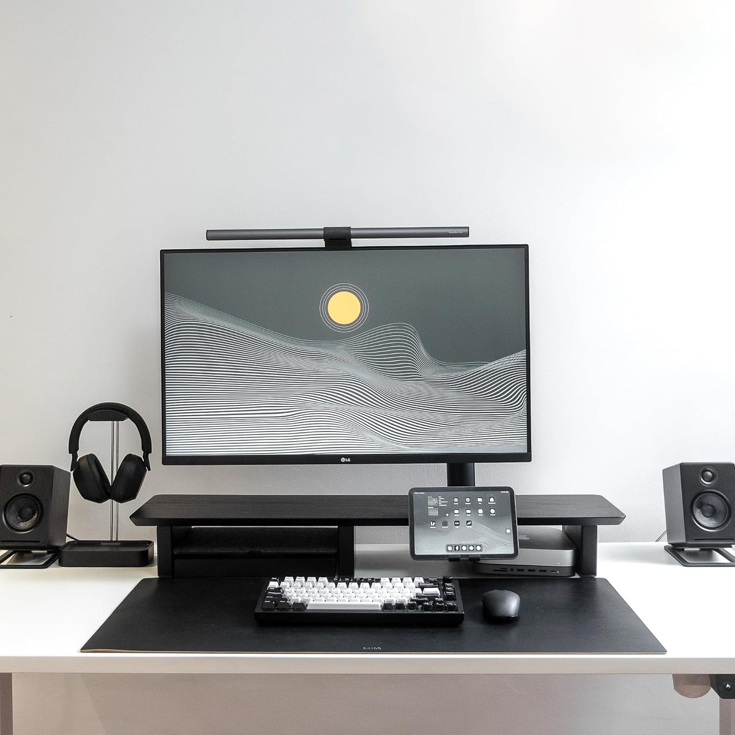Raico Desk Cockpit Shelf Monitor Stand System Dual Screen Setup Wood Large Desk Accessory Organizer Unit (Black Wood, Medium v2 | 36 Inches)