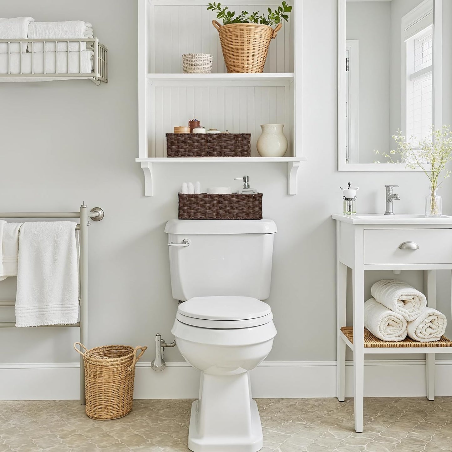 GRANNY SAYS Bathroom Baskets for Organizing, Wicker Baskets for Shelves, Toilet Storage Basket with Dividers, Small Basket for Organizing, Brown, 2-Pack