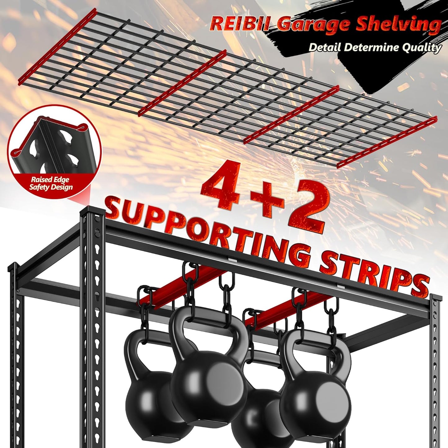 REIBII 2800LBS Garage Shelving 48.2" W Storage Shelves Heavy Duty 5-Tier Adjustable Matel Shelving Easy Assembly Storage Shelf for Garage Basement Warehouse Pantry, 48.2" W X 17.8" D X 72.2" H