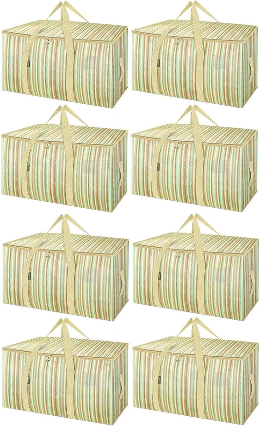 BALEINE 8-Pack Oversized Moving Bags with Reinforced Handles, Heavy-Duty Storage Tote for Clothes, Moving Supplies (Color Strip, 8-Pack)