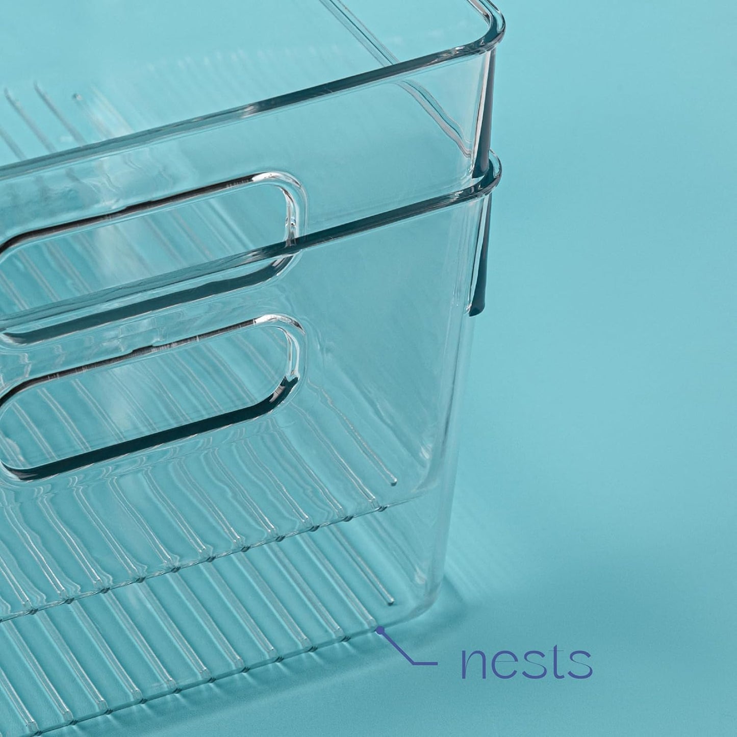 primebox Plastic Food Storage 8 Pack Clear Container Bin with Handles for Organizing Kitchen, Pantry, Refrigerator, Freezer, Pantry, Cabinet, Closet, Bathroom. 10”x7.5”x5.3”