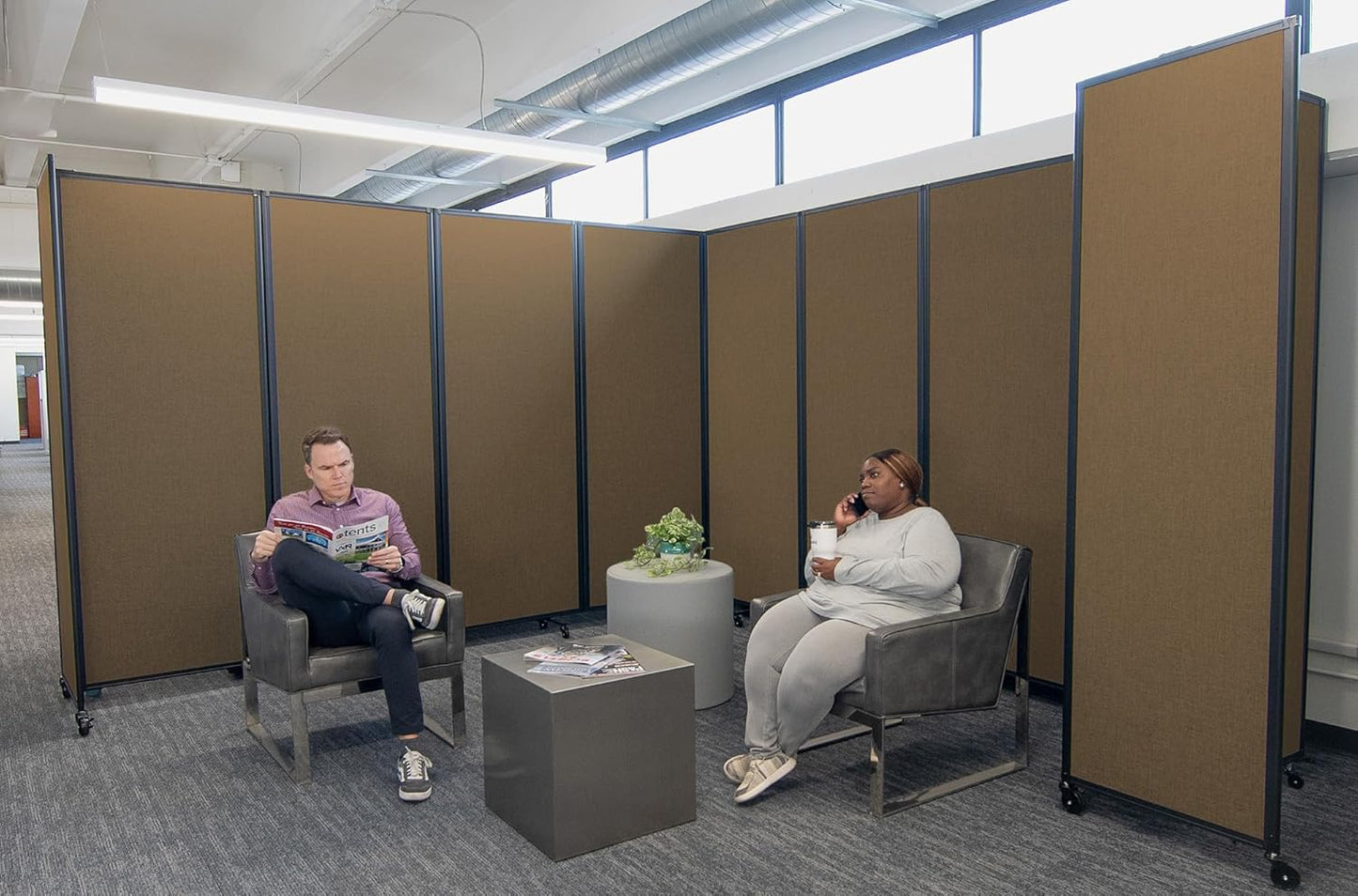 Versare Room Divider 360 Portable Wall Partition | Folding Panels | Large Freestanding Divider | Locking Wheels | Temporary Room Separator | 25' x 7'6'', Latte