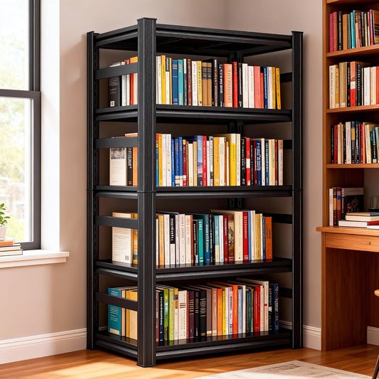 5 Tier Shelving Unit with Sides, Metal Metal Bookshelf,32" W x 16" D X 63”H Multi-Purpose Home Office Shelves,Decorative/Display/Storage & Organizer, Adjustable, Heavy Duty