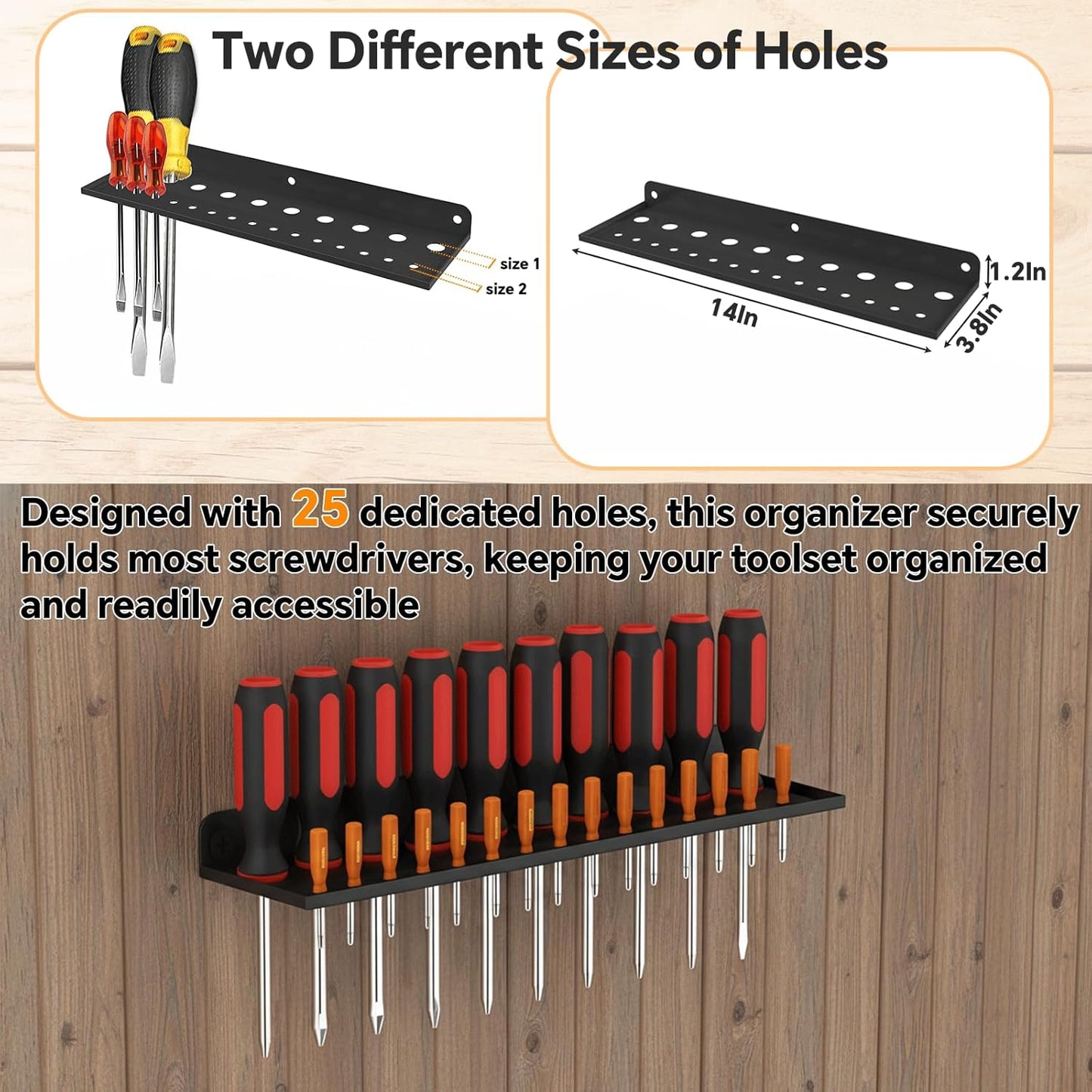 Wall Mount Screwdriver Organizer, Plier Organizer, Hammer Rack, Hand Tool Organizer and Storage Rack Wall Mount for Workshop Shed Garage Workbench Home, 4 pack