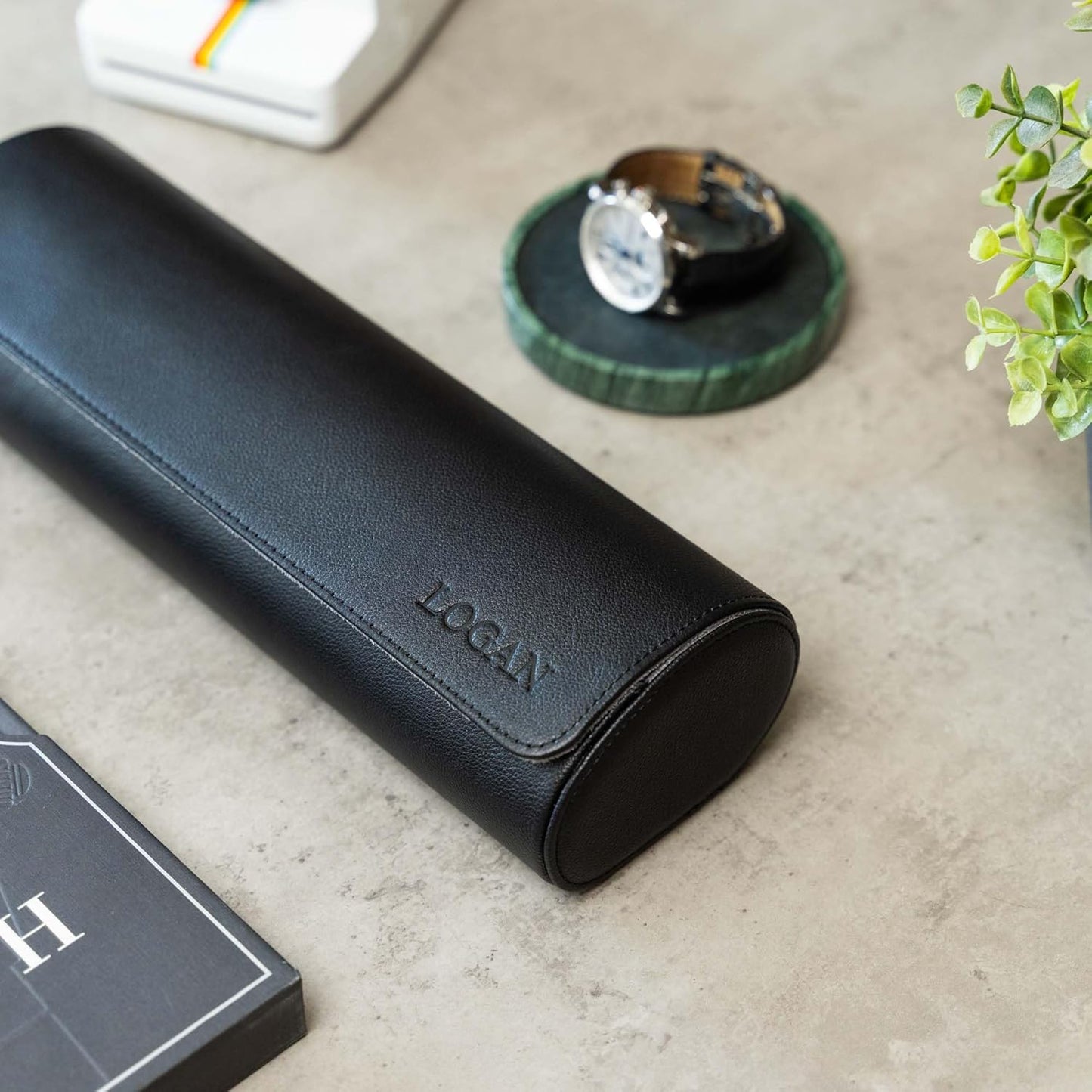 DailyWatch | Personalized Watch Roll Travel Case For 4 Watches - Handmade Genuine Leather Travel Case With Custom Engraving of Name or Initials - Black Grey