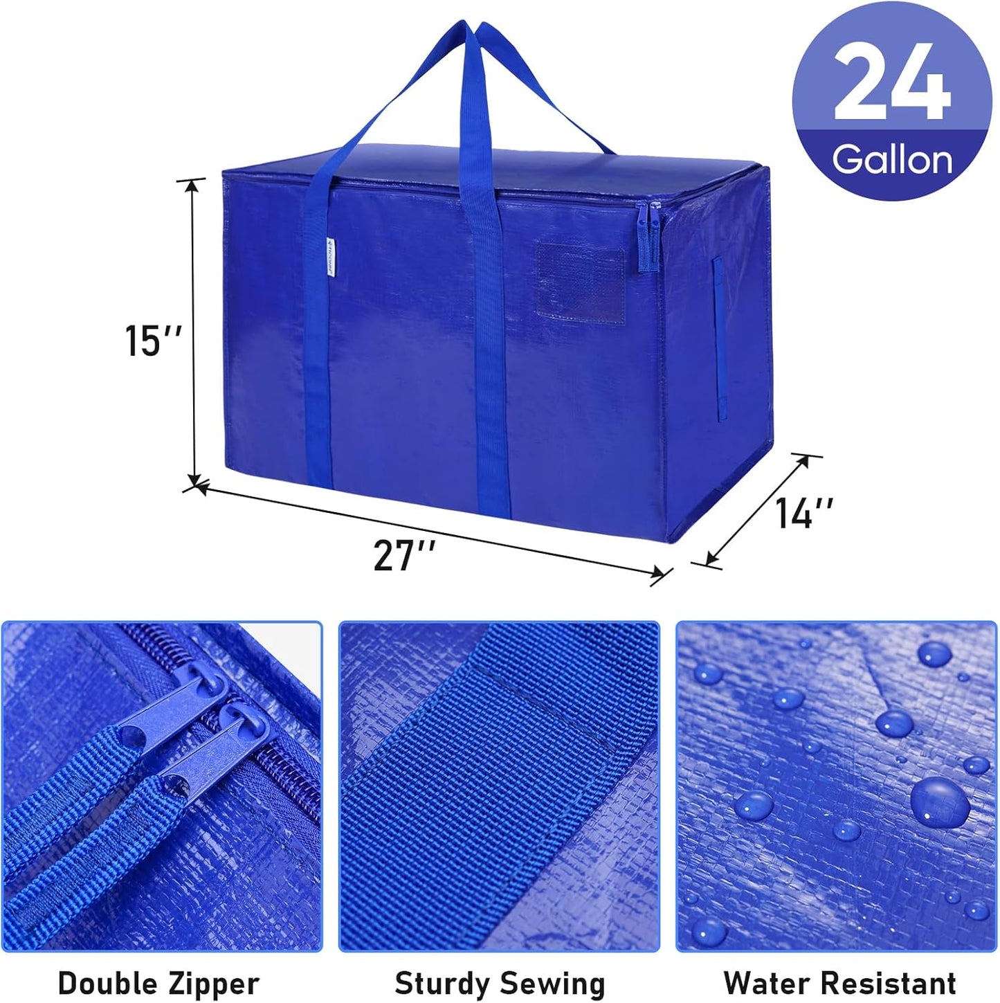 TICONN 16 Pack Extra Large Moving Bags with Zippers & Carrying Handles, Heavy-Duty Storage Tote Moving Boxes for Space Saving