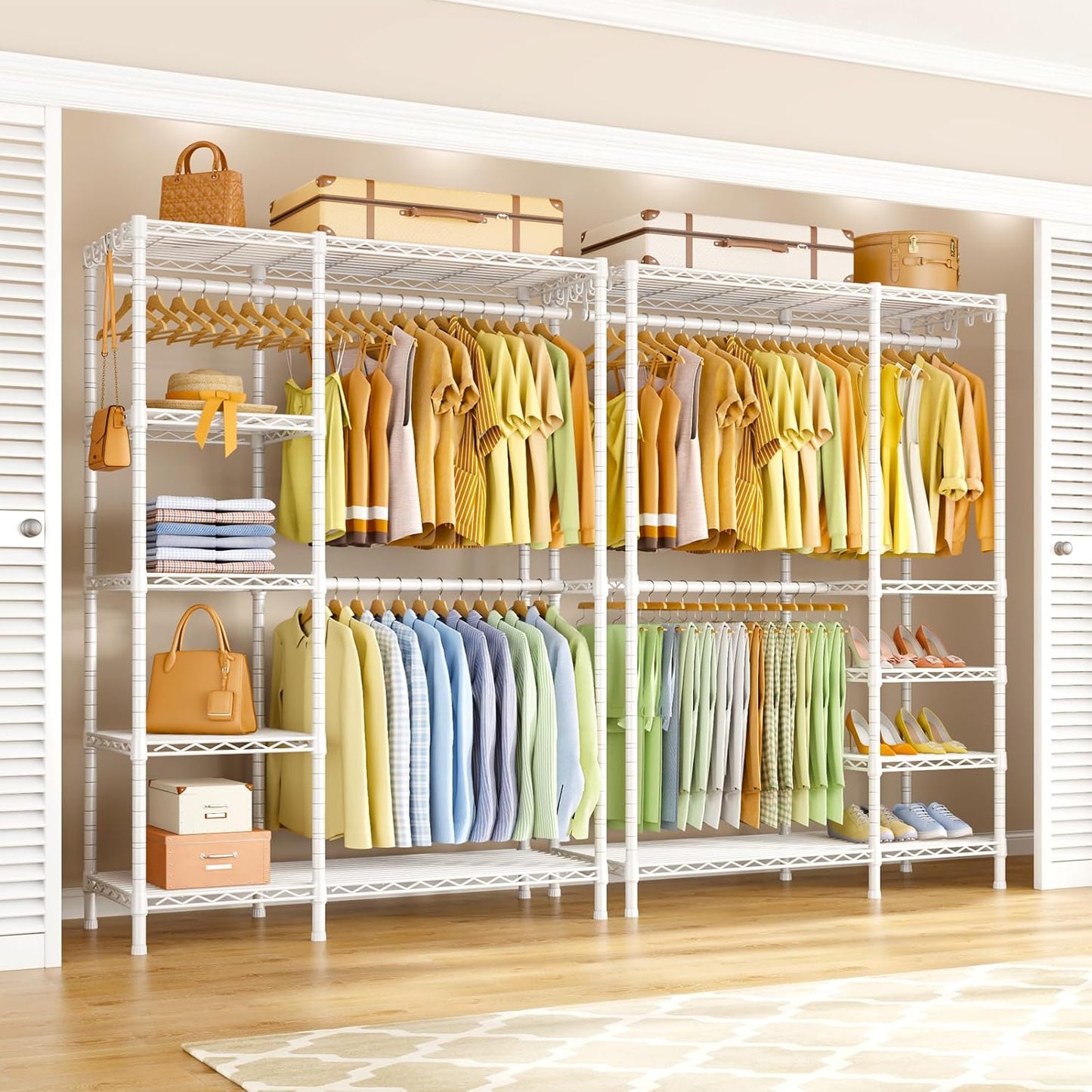 Ulif F2 Clothes Rack, 5 Tiers Heavy Duty Garment Rack for Bedroom, Freestanding Adjustable Closet Storage Organizer, 46.1" W x 15.4" D x 78.3" H, Load 630lbs, Upgraded White