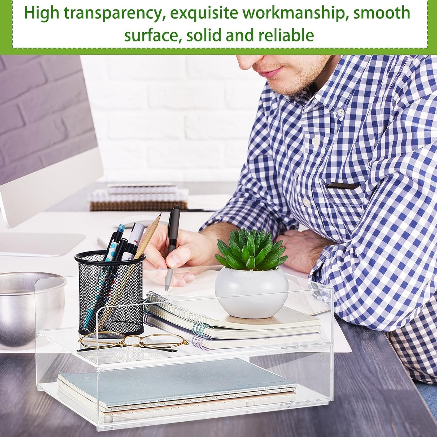 Harloon 4 Tier Acrylic Paper Tray 12 x 9.3 x 2.7 Inches Stackable Letter Clear Organizer No Need to Assemble Acrylic Paper File Organizer for Office Workspace Desktop Storage(Transparent)
