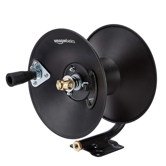 Amazon Basics Retractable Air Hose Reel - Fits 3/8-Inch × 50-Feet Air Compressor Hoses, Hoses Excluded, Not for Water/Pressure Washers, 300PSI, Black