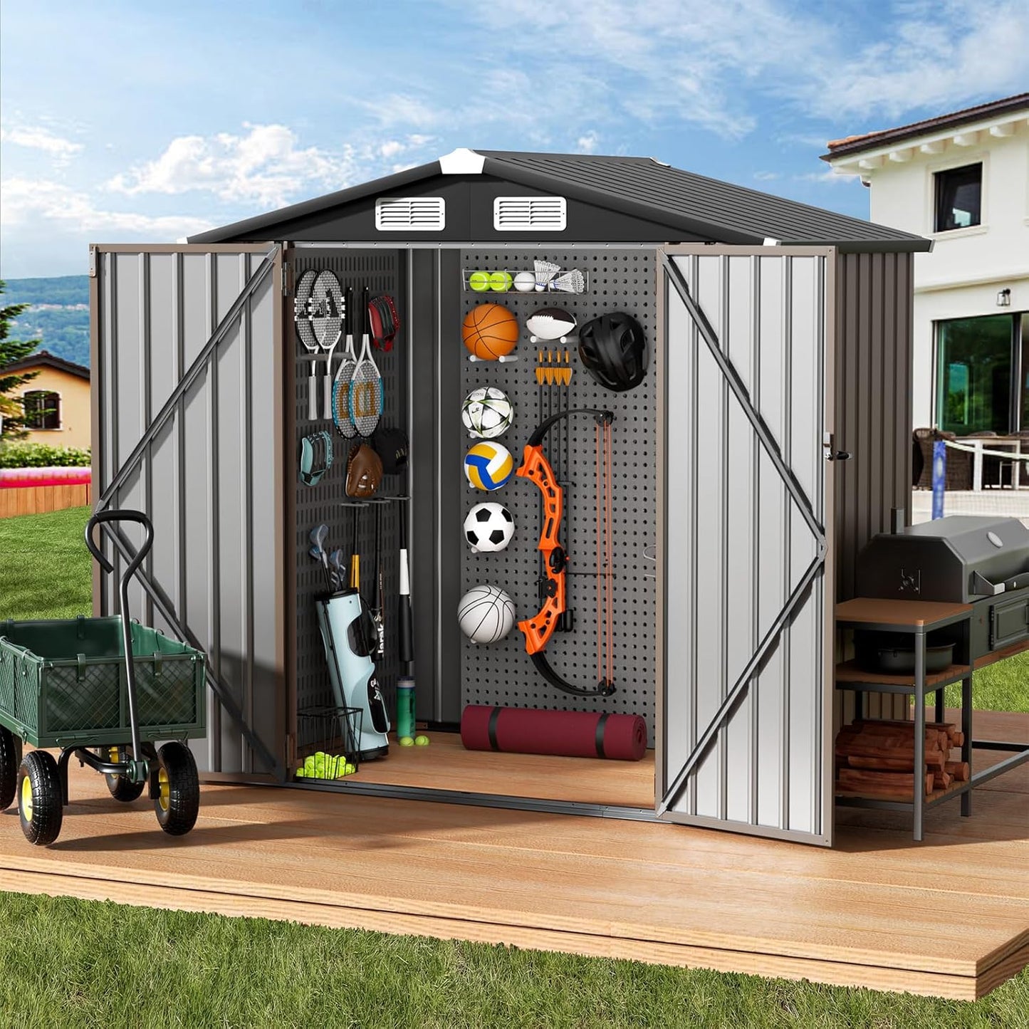 GVDV 6x4 FT Outdoor Metal Storage Shed with Floor, Durable Garden Shed with Updated Frame Structure for Backyard, Patio, Tool Storage, All-Weather Shelter for Bike, Gardening Tools, Equipment, Pet