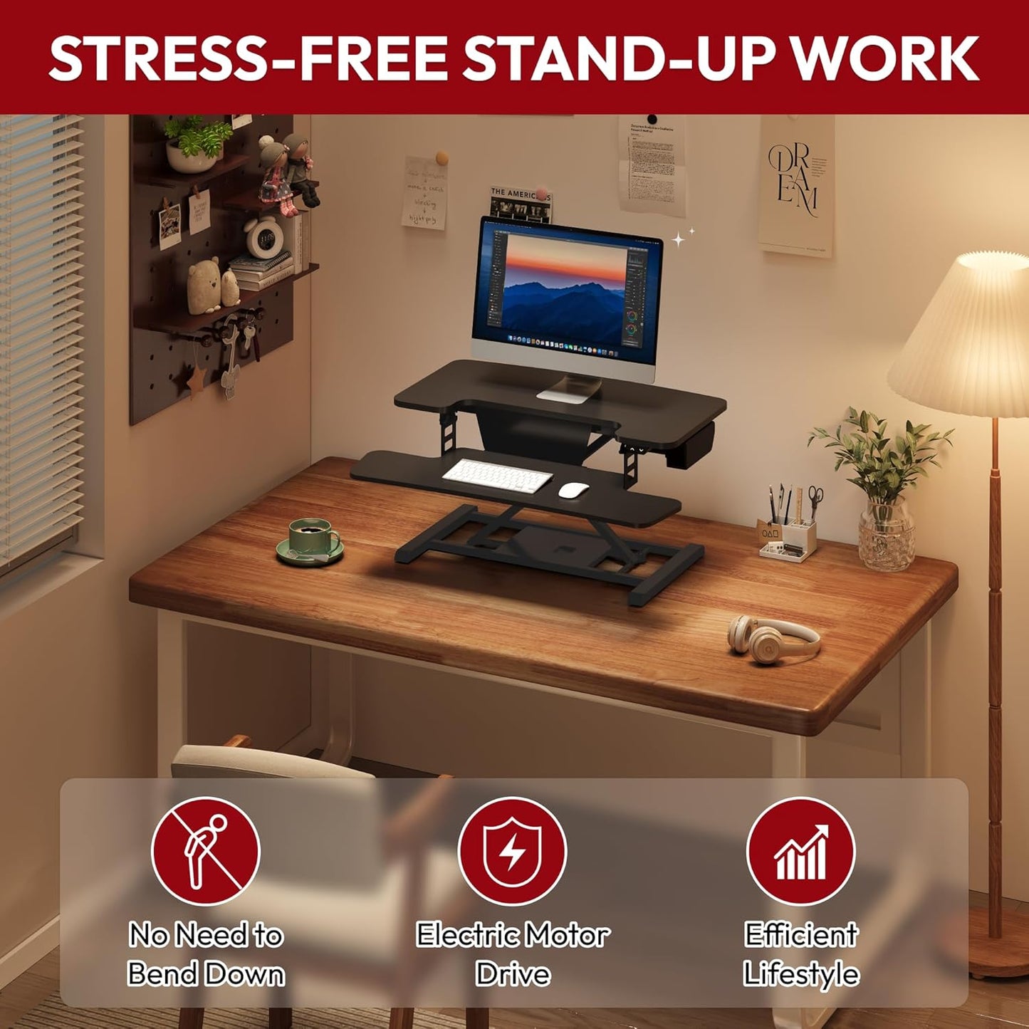 SANODESK 32" Electric Standing Desk Converter,Height Adjustable Riser for Office Home, Monitor and Laptop Workstation with Large Keyboard Tray, Black Color