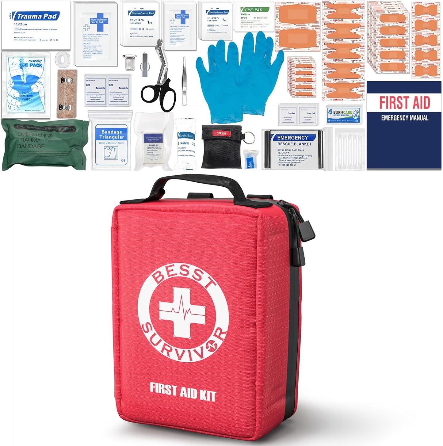 Premium First Aid Kit with Labelled Compartments, Waterproof & Organized Molle Medical Kit for Home, Car, Hiking, Camping, Travel & Roadside Emergencies and Everyday Safety