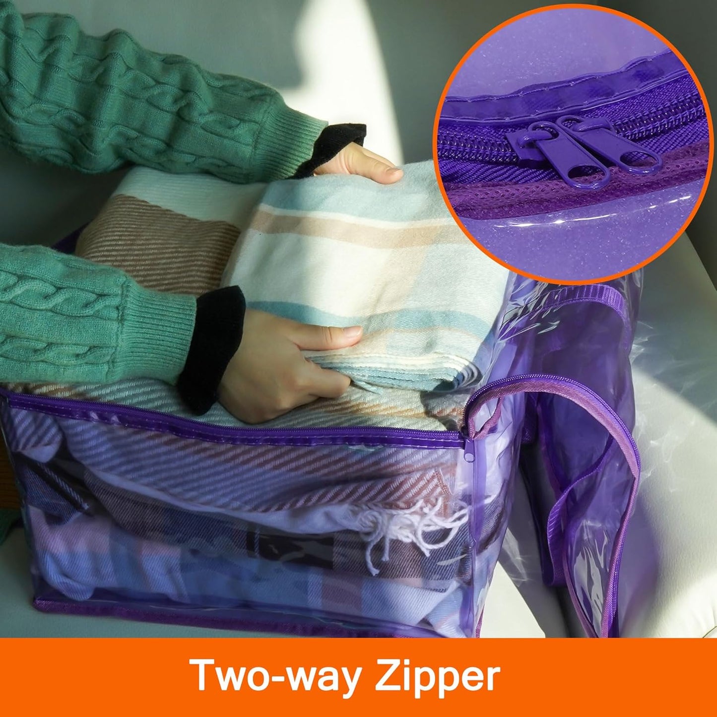 Vieshful Purple 40L Clear Clothes Storage Bag Colorful Clothes Organizer with Zipper Vinyl Storage Bag for Comforter, Blanket, Bedding, Duvet, Transparent Moving Totes 5 Pack