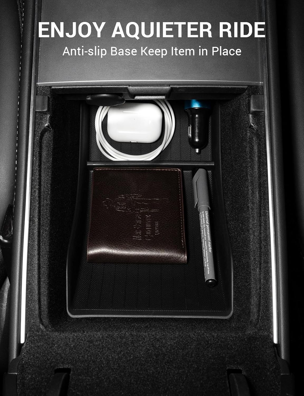 BASENOR 2026 Upgrade Tesla Model Y Model 3 Lower Center Console Organizer Tray (Proprietary Design) Bottom Storage Box Fit 2021-2024 Model Y 2021-2023 Model 3