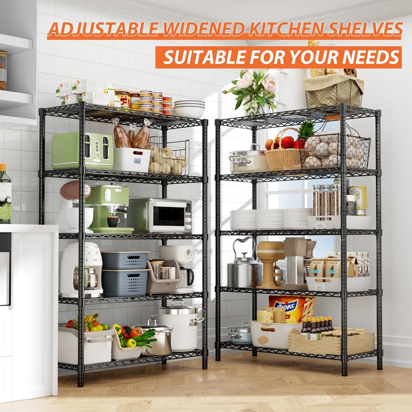 Storage Shelves Heavy Duty, 3 PCS 36" L x 14" W x 72" H Garage Wire Shelving Unit Loads 1750LBS, 5-Tier Adjustable Metal Industrial Utility Shelf Rack for Kitchen, Laundry Room, Warehouse, Basement