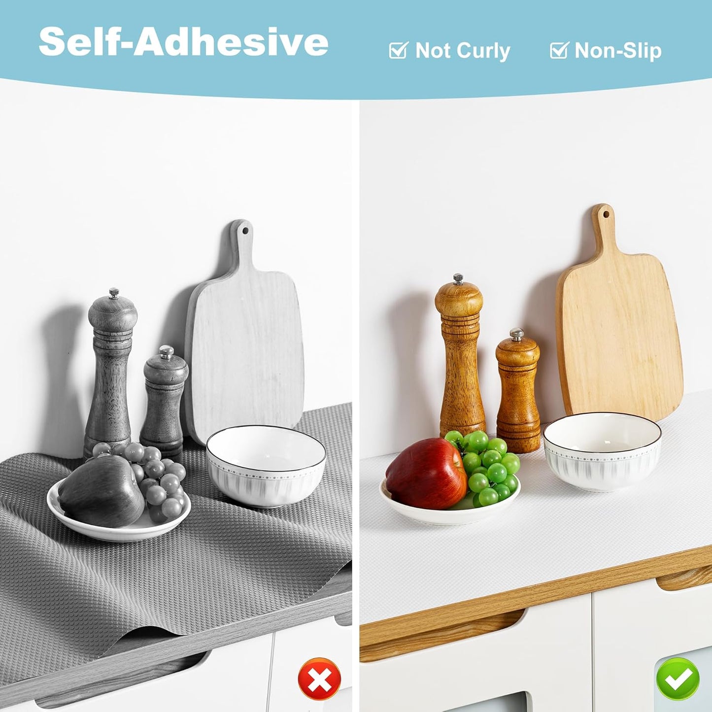 Self Adhesive Cabinet Shelf Liner: Peel and Stick White Waterproof Contact Paper - 10 Inch Wide x 144" Non-Slip Removable Kitchen Drawers Liners for Cupboard Pantry Shelves