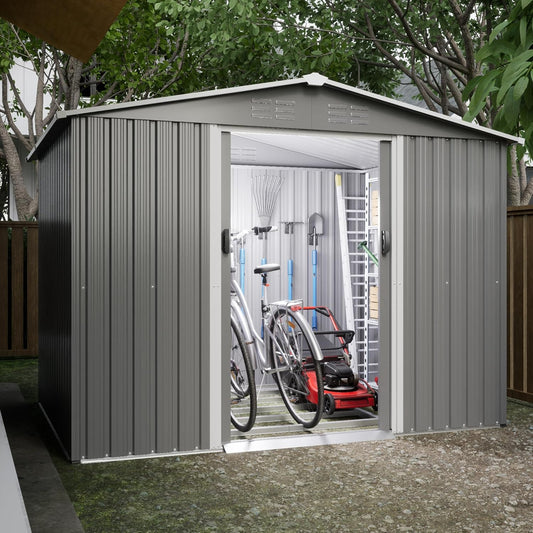 Metal Outdoor Storage Sheds 8 x 6 FT Lockable Metal Garden Shed Steel Anti-Corrosion Storage House with Double Lockable Door for Backyard Outdoor Patio