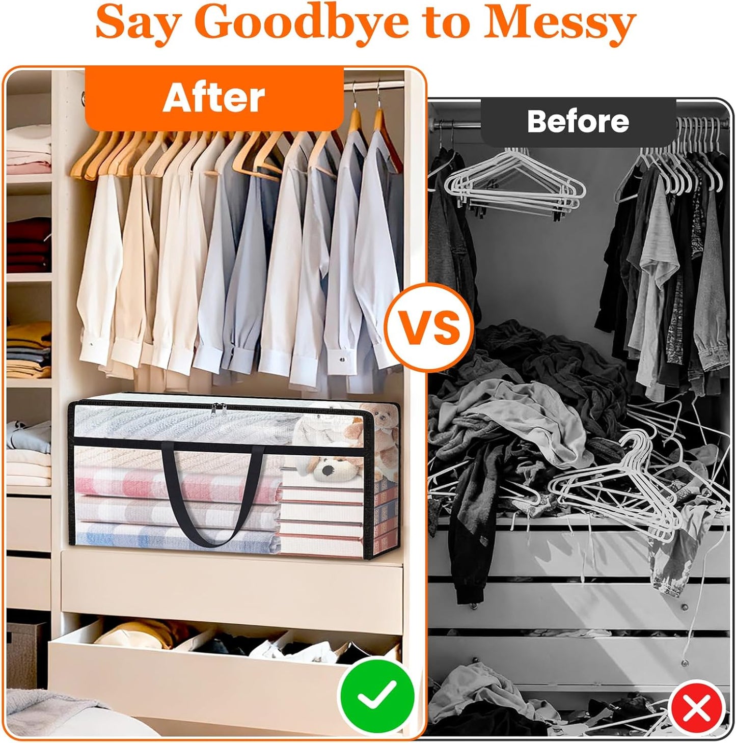 8 Pack Long Clear Storage Bags for Comforter, Clothes & Bedding, Plastic Blanket Storage with Zipper and Handle, Moving Bags, Closet Organizer and Under-Bed Storage (90L, 39.4"*7.1"*19.7")