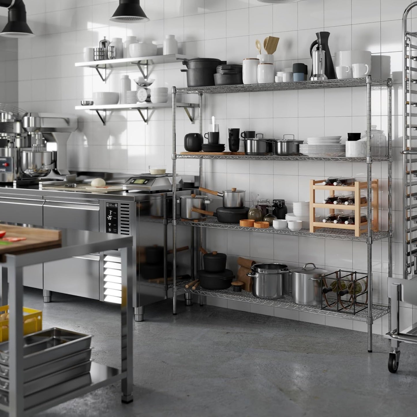 14" Deep x 60" Wide x 64" Height Wire Shelving Kit | 4-Tier | NSF Commercial Storage Rack Unit