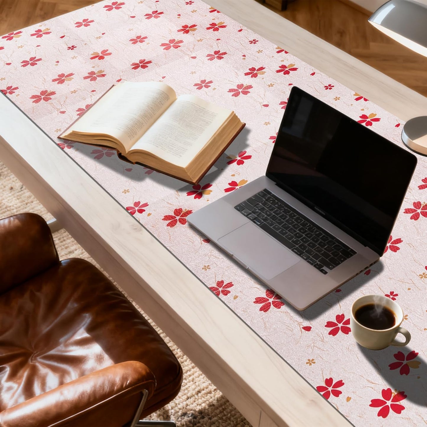 FIFTY FEET 12"x120" Non-Adhesive Shelf Liner for Kitchen Cabinets and Drawers, Washable Non-Slip PVC Cabinet Liner (Red Floral)(1 Roll)