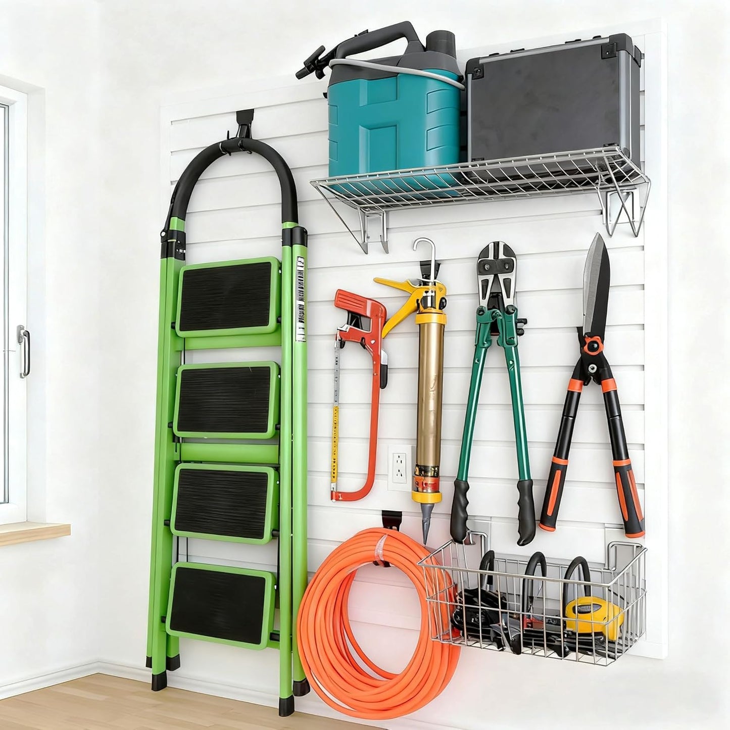 Yuzzy Slat Wall Paneling 4 x 4ft, Garage Slatwall Panel Wall Storage Systems, Heavy Duty PVC Garage Wall Organization (White)
