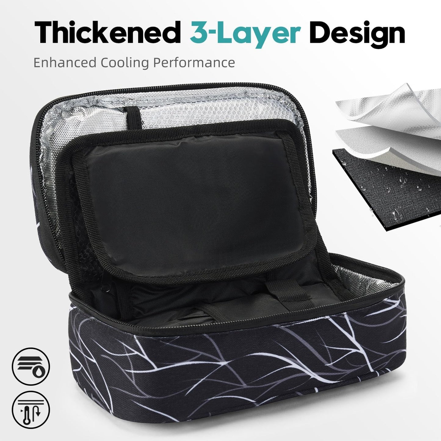 ALLCAMP Insulin Cooler Travel Case Diabetic Medication Cooler with 4 Ice Pack - Medical Cooler Bag Portable and Reusable Black White(9X 4.72x 3.14 inches)