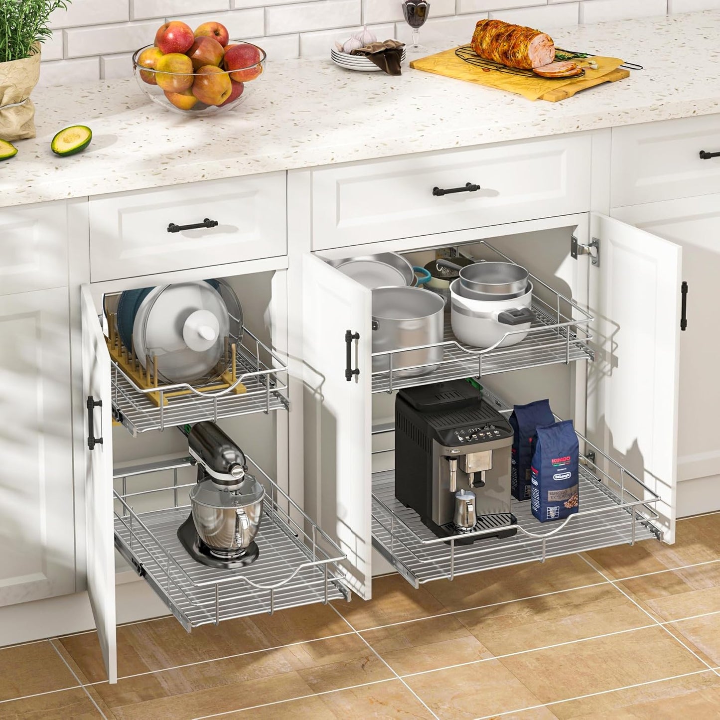 WelFurGeer Soft Close Slide Out Cabinet Shelf, 17" W x 22" D Pull Out Drawers for Kitchen Cabinets, Kitchen Shelf Organizer, Cupboard Organizers and Storage, Under Cabinet Pull Out Shelves