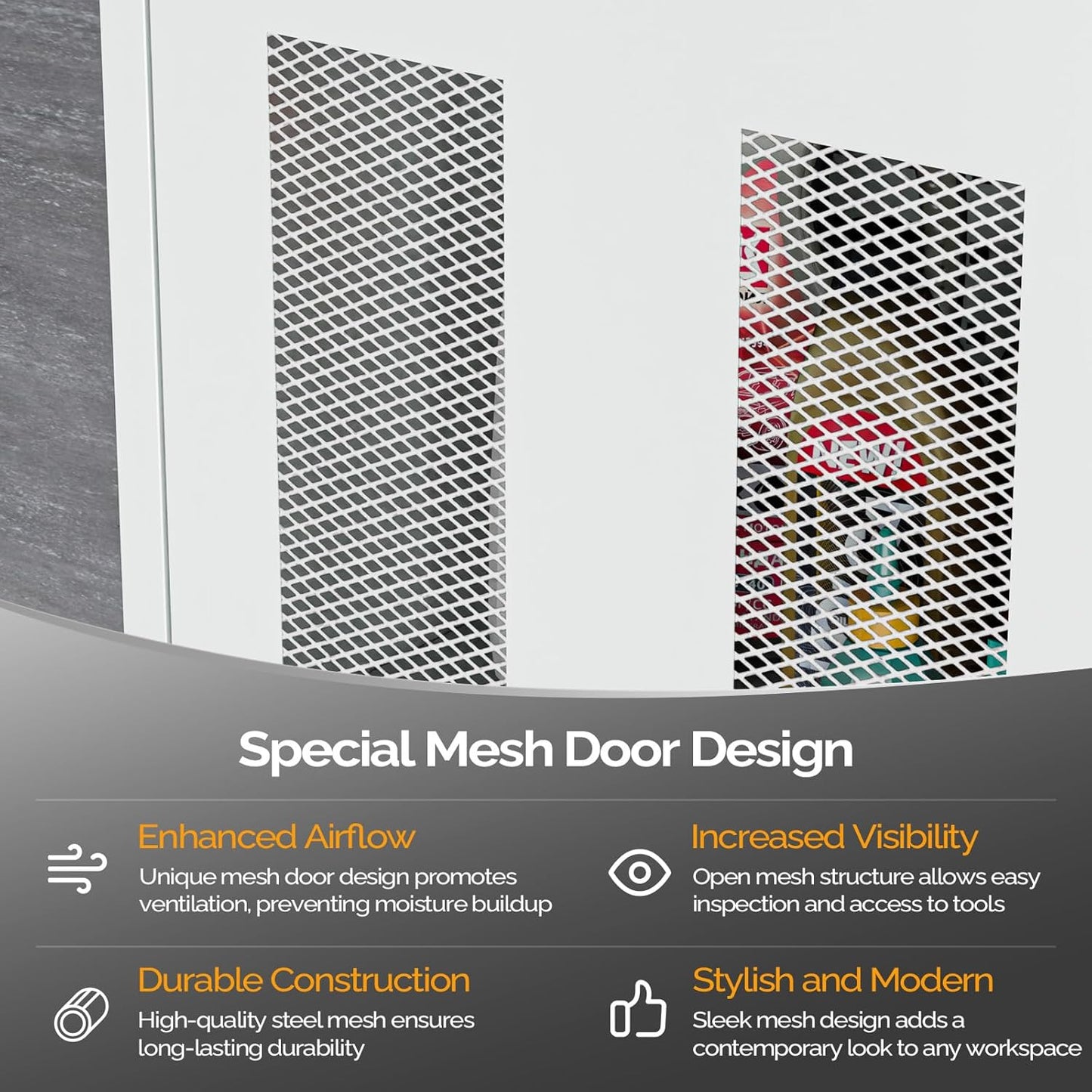 VINGLI Metal Garage Storage Cabinet with 2 Mesh Doors, Locking Steel Display Cabinet with Pegboards and 4 Adjustable Shelves, Ideal for Garage, Office, Pantry, Workshop(Gray, 32''W x 16''D x 71''H)