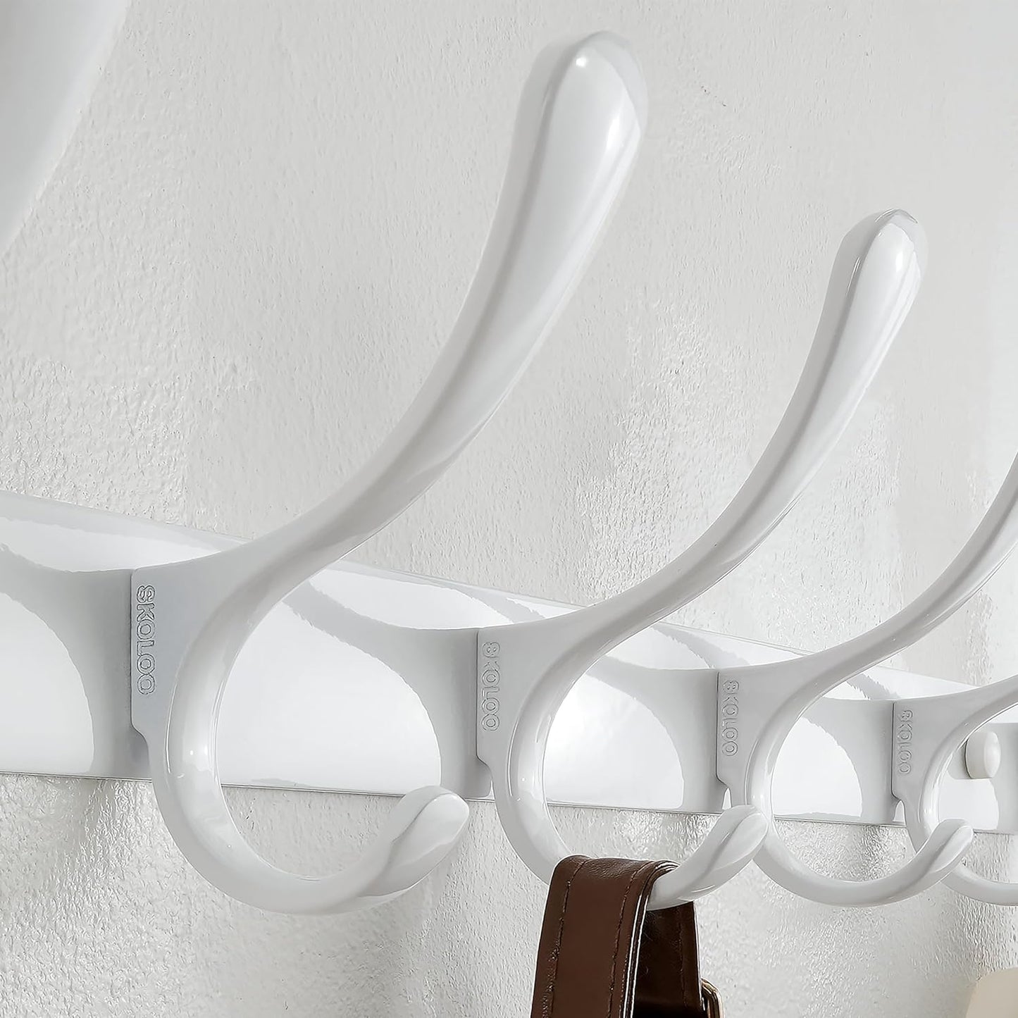 SKOLOO Wall Mounted Coat Rack - 10 Hooks, Heavy Duty, Stainless Steel, Metal Wall Hangers, Sturdy Coat Hooks for Hanging Coats, Jacket, Clothes, Hat, White
