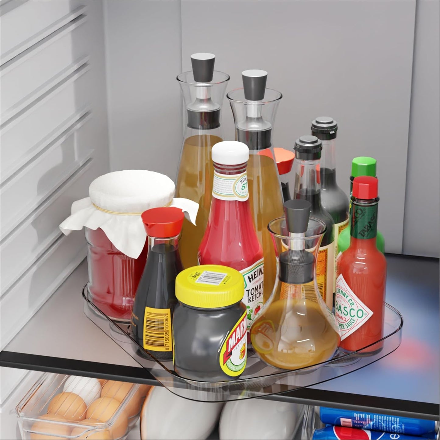 Yieach Clear Refrigerator Lazy Susan Turntable,11.9''x10.2'',Square Fridge Turntable Organizer,Large Rotating Fridge Tray for Kitchen,Countertop,Pantry,Cabinet,Jars and Condiment Organizer,Pack of 1