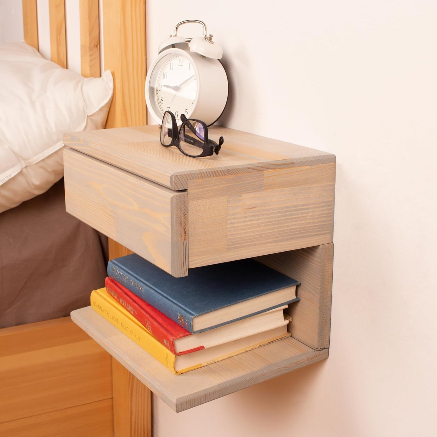 Floating Nightstand Side Accent or End Table with Storage Drawer, Wood Bedside Shelf, Handmade Floating Table, Nightstand Shelf (Istanbul)