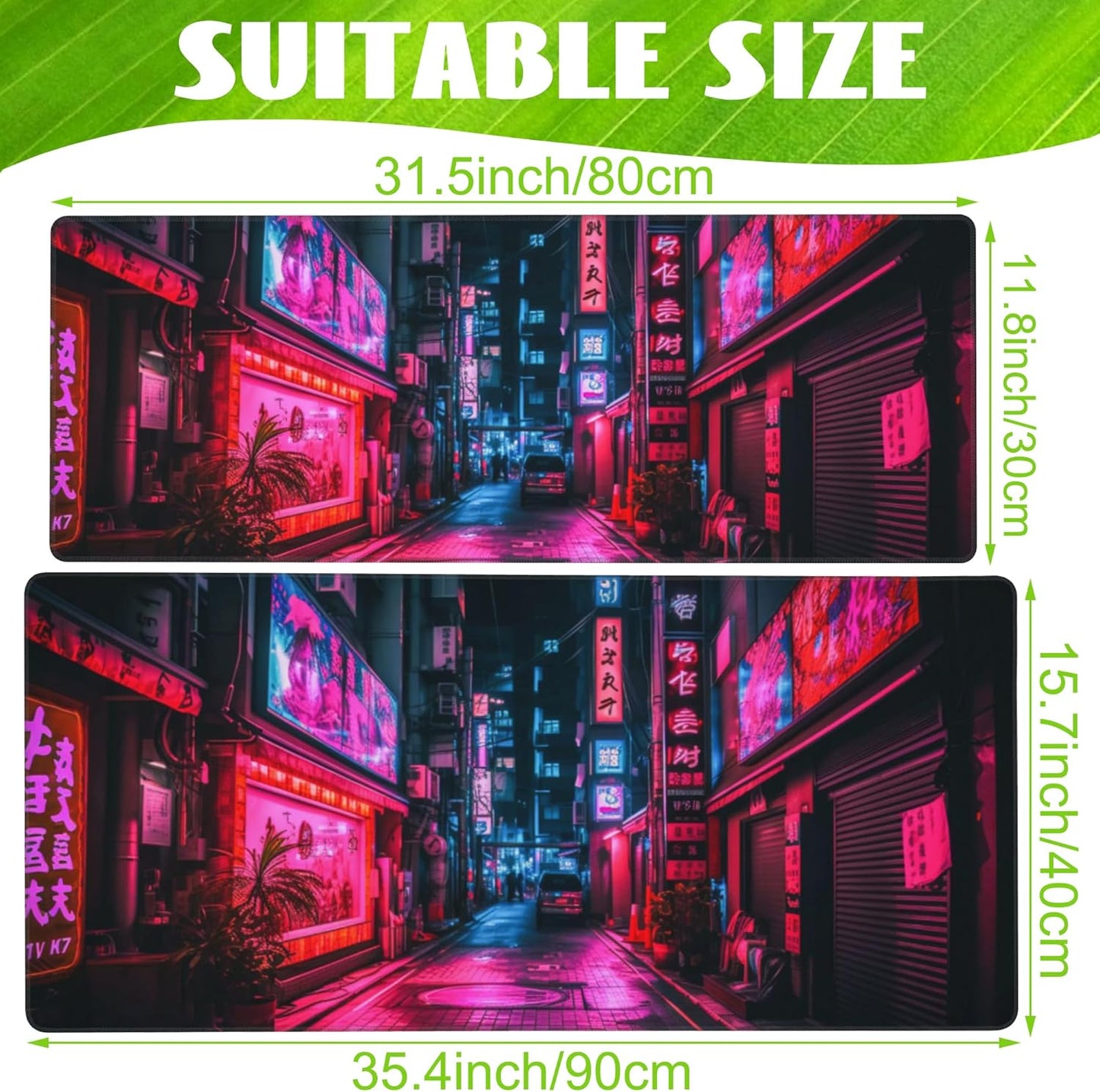 Desk Mat,Japanese Anime Neon Street Desk Pad,Anime City Large Gaming Mouse Pad for Desk,Extended Big Computer Keyboard Mouse Pad with Non-Slip Base and Stitched Edge,35.4"x15.7"