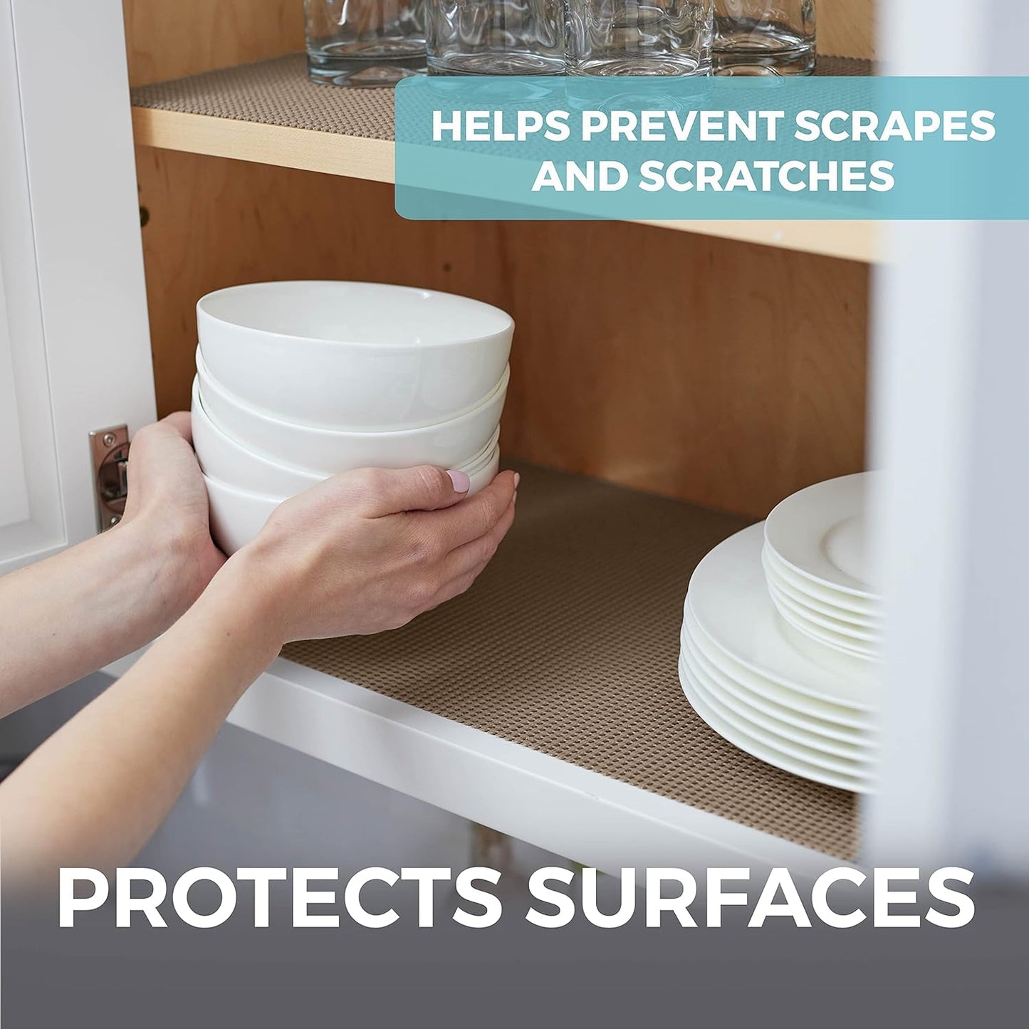HOME GENIE Shelf Drawer and Cabinet Liner, Durable with Strong Grip, 12 in x 20 FT, Non Adhesive Liners Protect Kitchen Cabinets and Cupboard, Pantry, Bathroom Drawers and Shelves, Desks, Light Taupe