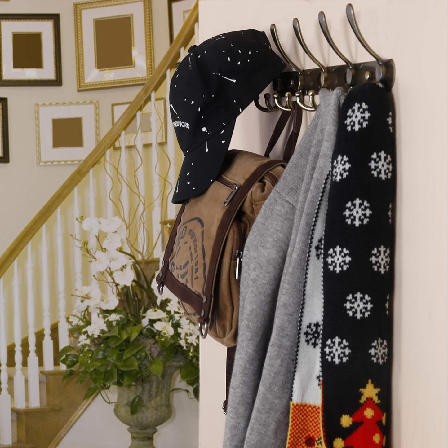 Dseap Coat Rack Wall Mounted - 5 Tri Hooks, Heavy Duty, Stainless Steel, Metal Coat Hook Rail for Coat Hat Towel Purse Robes Mudroom Bathroom Entryway,Bronze