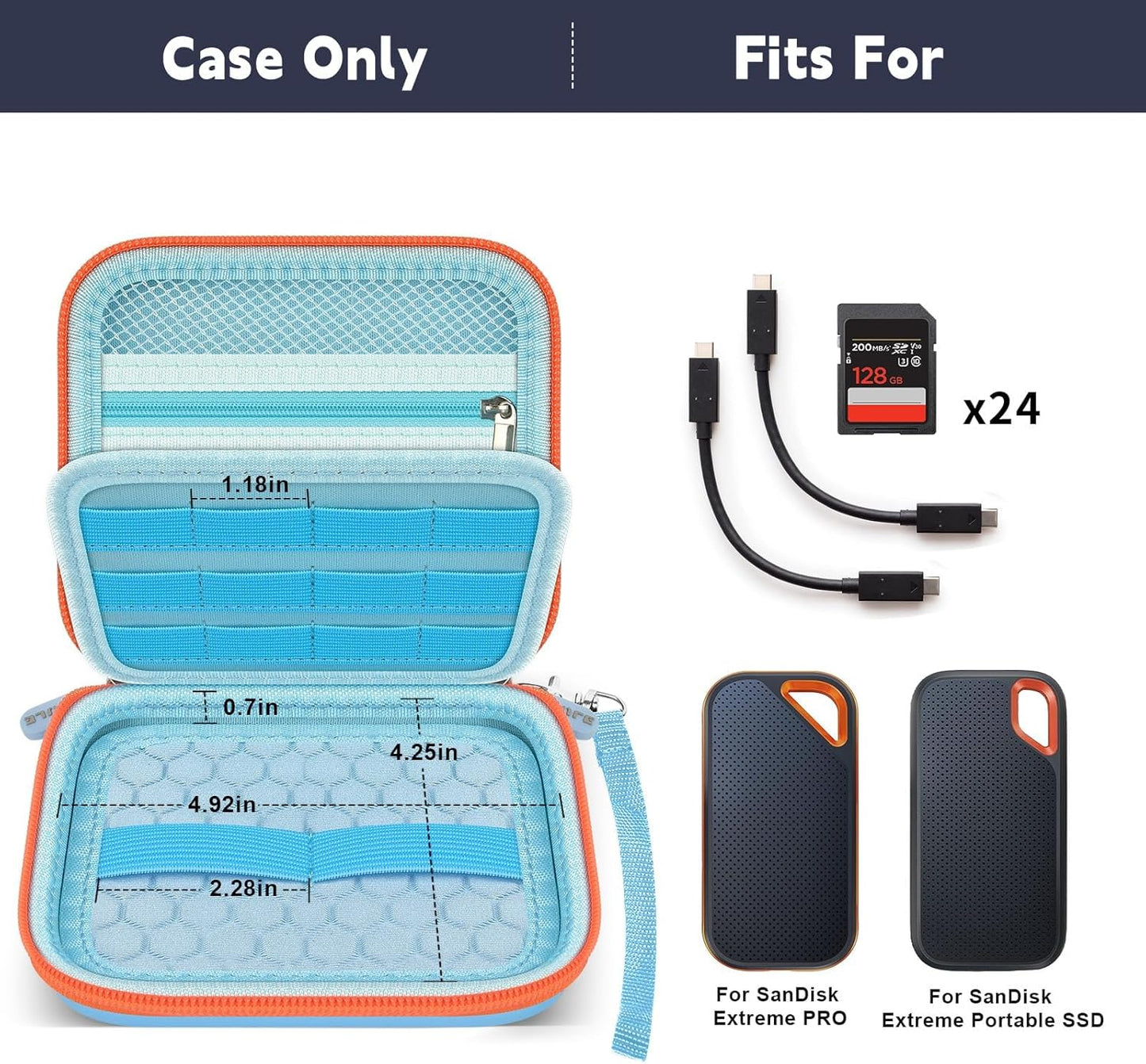 Case Compatible with SanDisk 1TB 2TB 4TB 500GB 8TB for SanDisk Extreme PRO Portable SSD External Hard Drive, Memory Card SD SDXC SDHC Card Storage Holder Organizer - for 2 Pcs SSD (Blue)