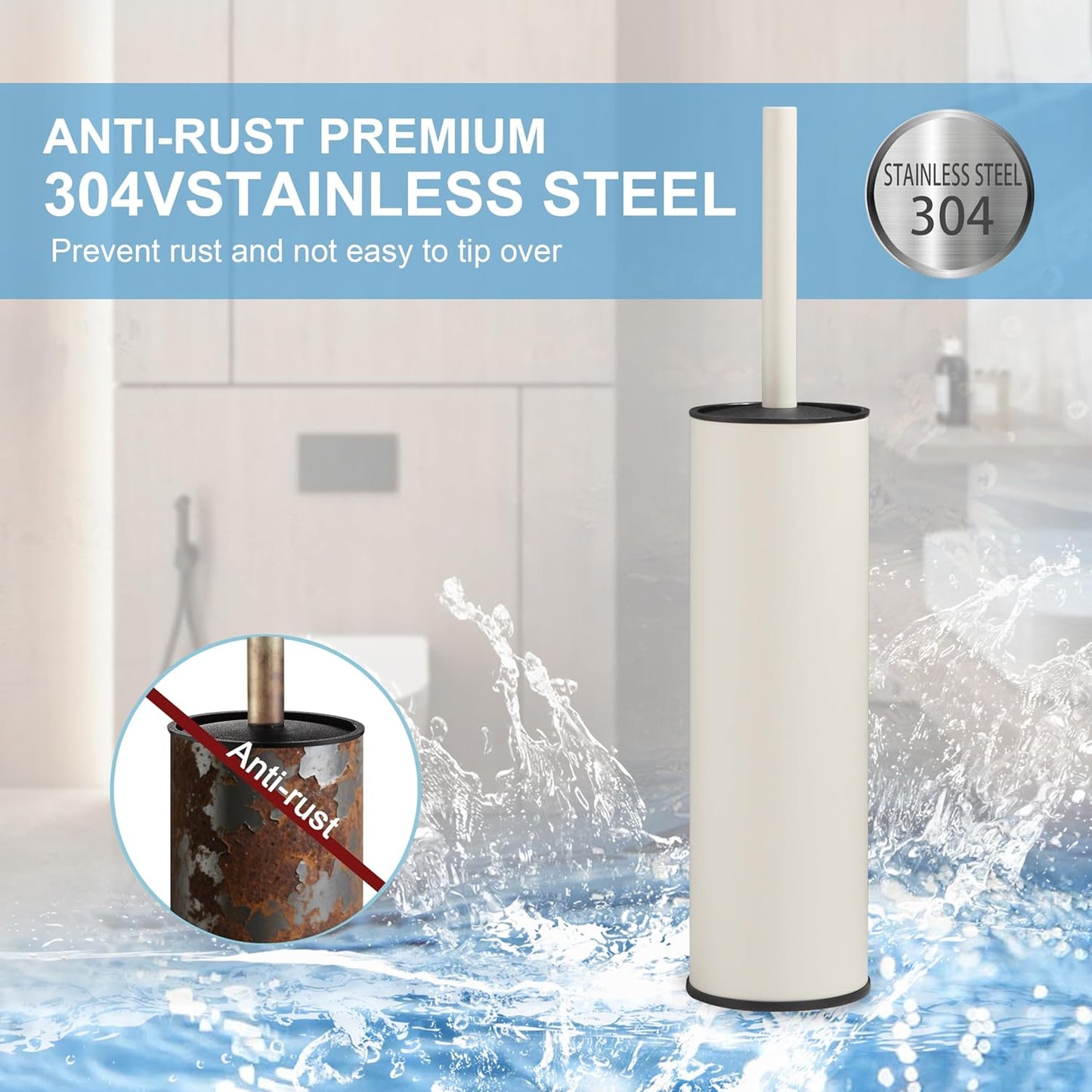 BGL White Toilet Brush and Holder,Stainless Steel Toilet Brushes for Bathroom with Holder
