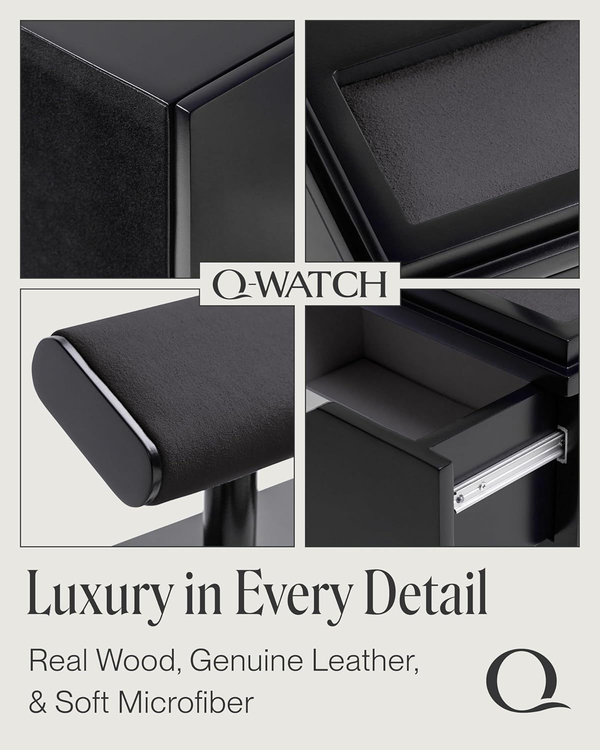 QWATCH Watch Stand Display Case - Acrylic Watch Box for 2 or 4 Watches with Jewelry Valet Tray and Drawer