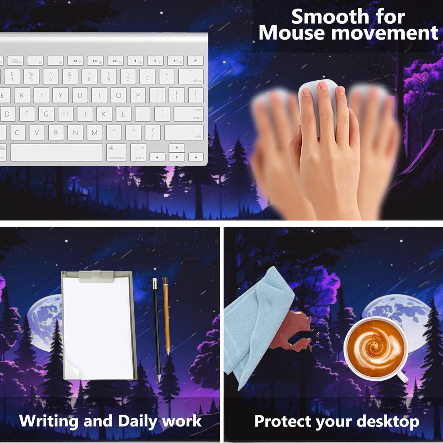 Gaming Mouse Mat Moon and Forest Large Mouse Pad Extended Mouse Pad Desk Mat Non-Slip Rubber Base Mice Pad Desk Pad for Office Game Home 35.4x15.75 in