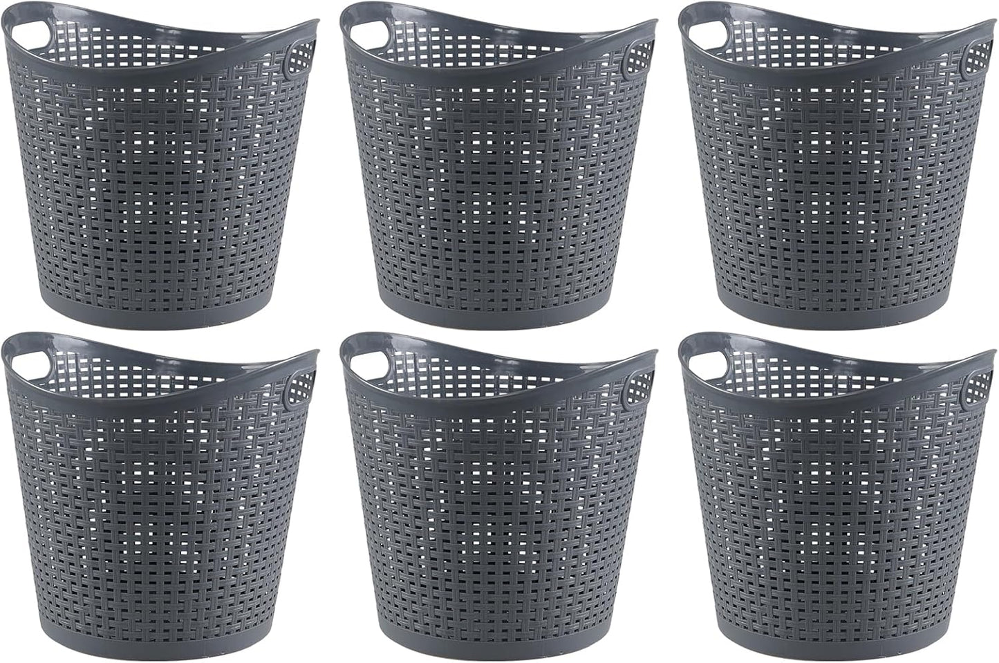Kiddream 6 Pack Plastic Laundry Clothes Hamper Baskets, Large Storage Baskets for Organizing, 30 Liters Capacity, Dark Grey