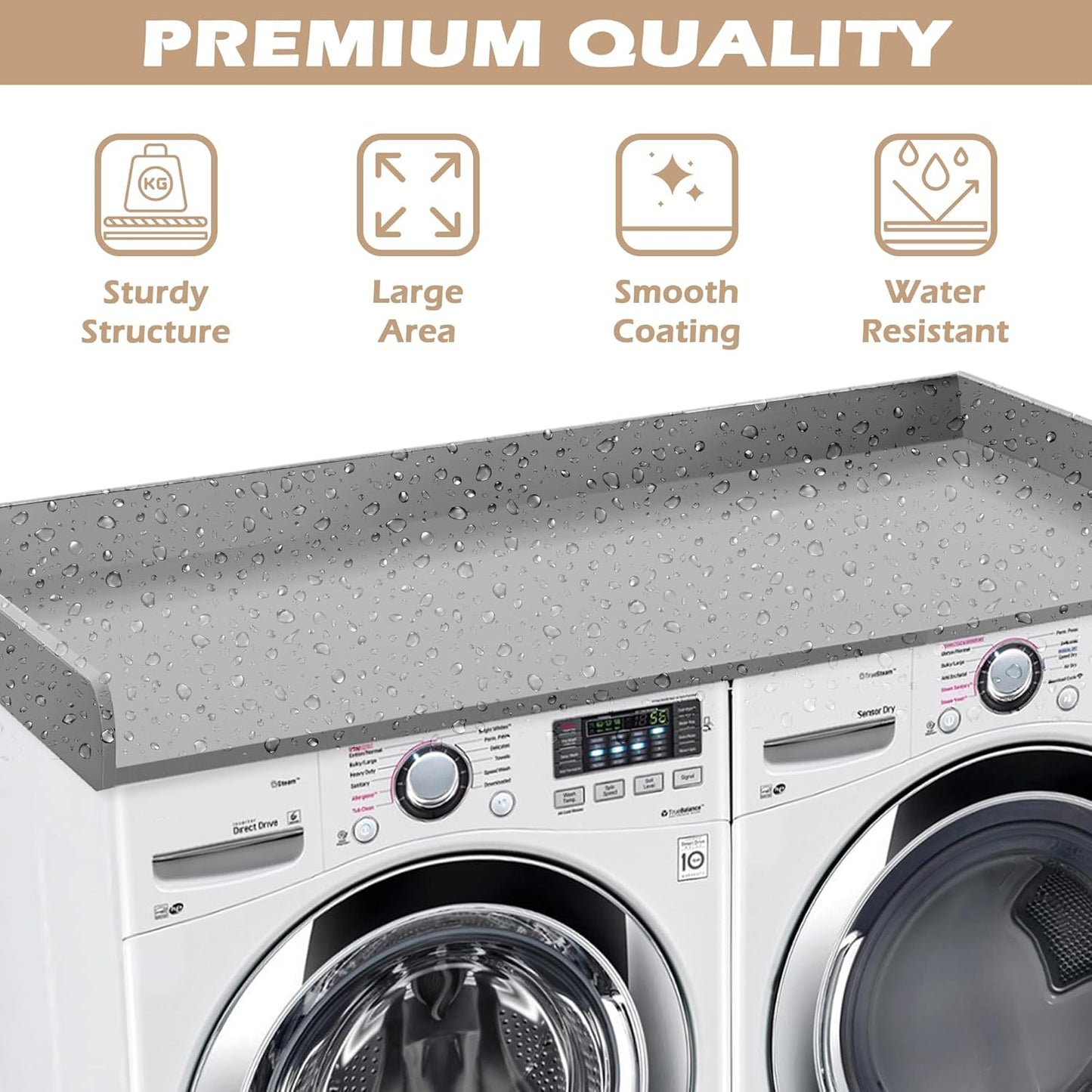 Royxen Washer Dryer Countertop with Solid Wood Core,54“W x 27.5D Laundry Countertop with Edge Rails,Washer and Dryer Topper for Laundry Room Organization (Grey)
