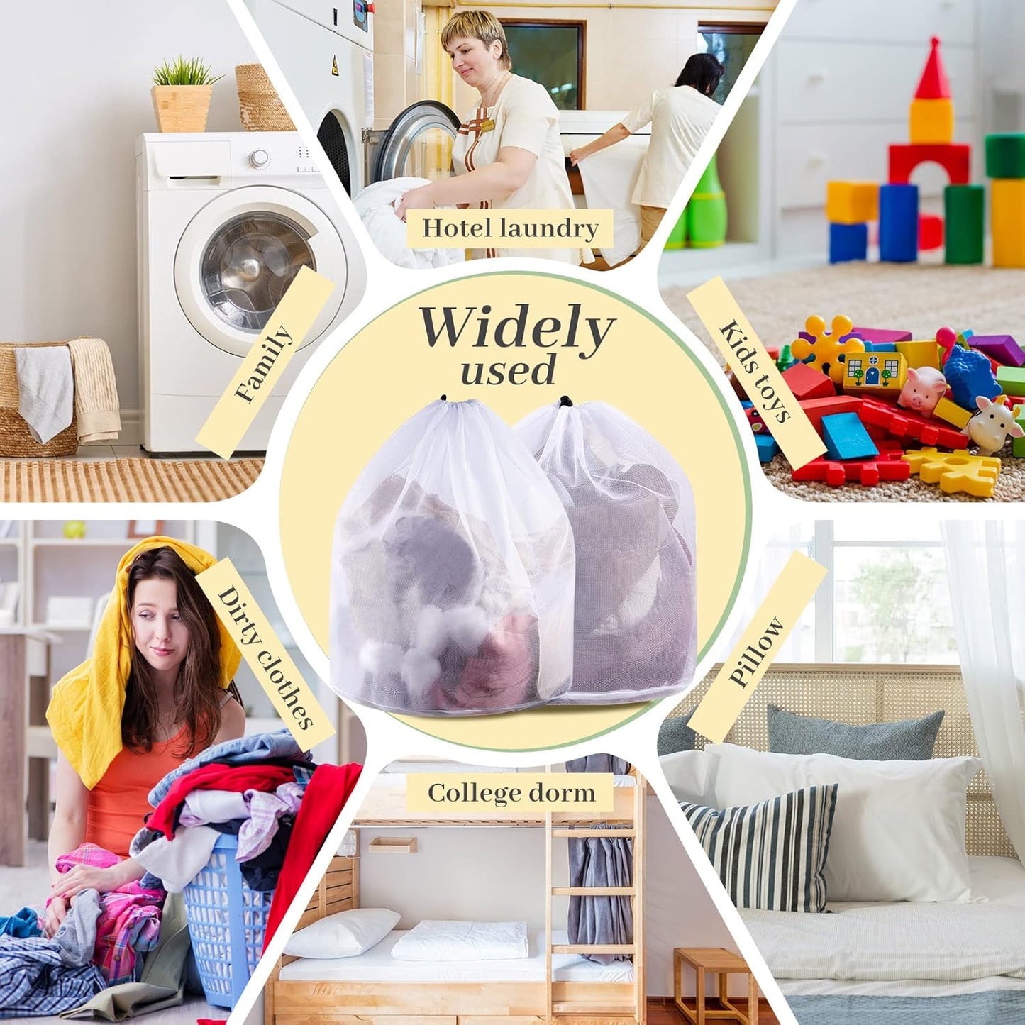 24 Pcs 24 * 32 Inches Fine Mesh Laundry Bag with Drawstring Large Heavy Duty Mesh Bag Machine Washable Sheet Drawstring Net for Delicates College Dorm