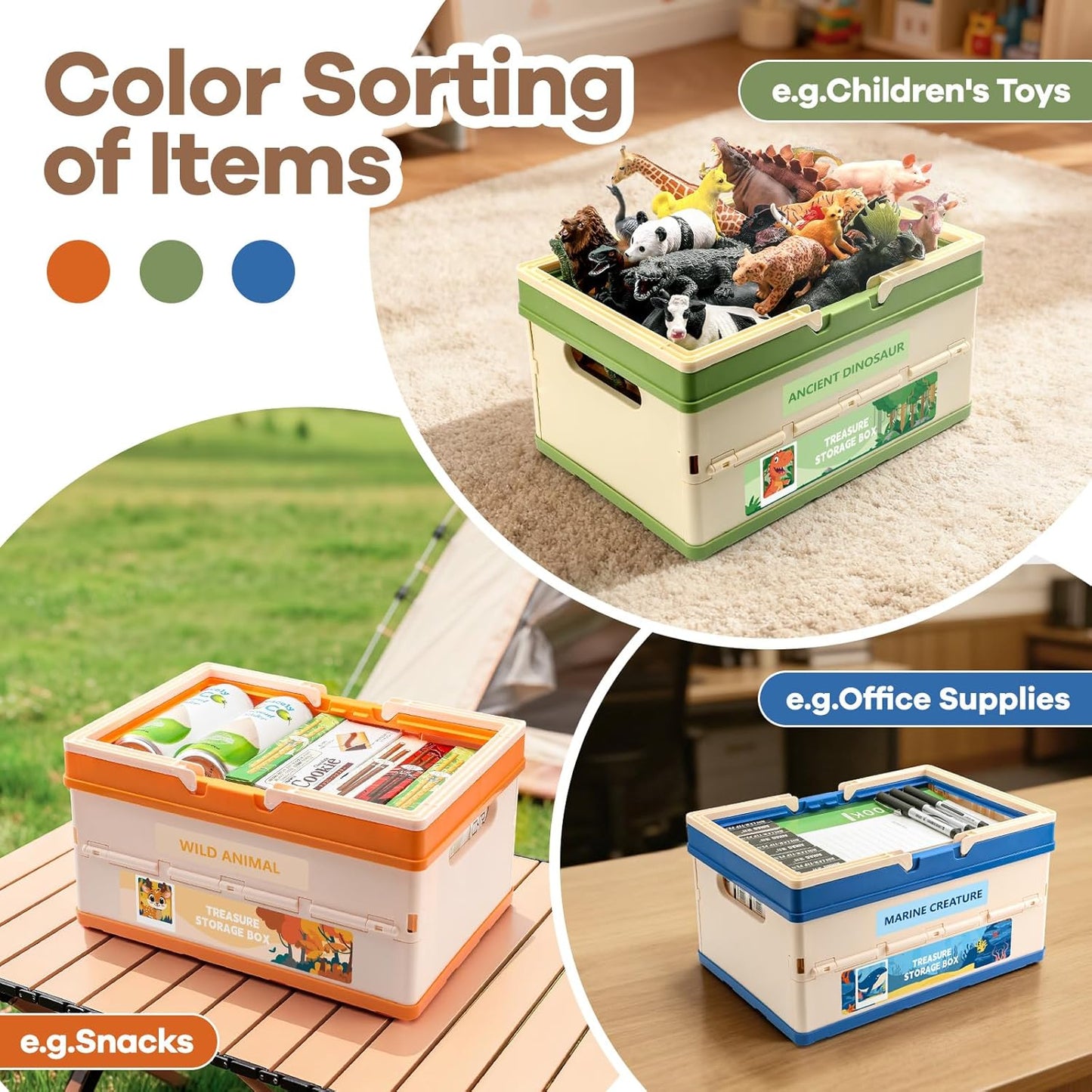 FRUSE 3 Pack Toy Storage Organizer, Large collapsible Toy Box with Lid and Handle,Toy Storage Organizer Boxes Bins for Kids, Boys, Girls, Nursery,Playroom,Bedrooms,Living Rooms, 13.5"x9.6"x21.6"