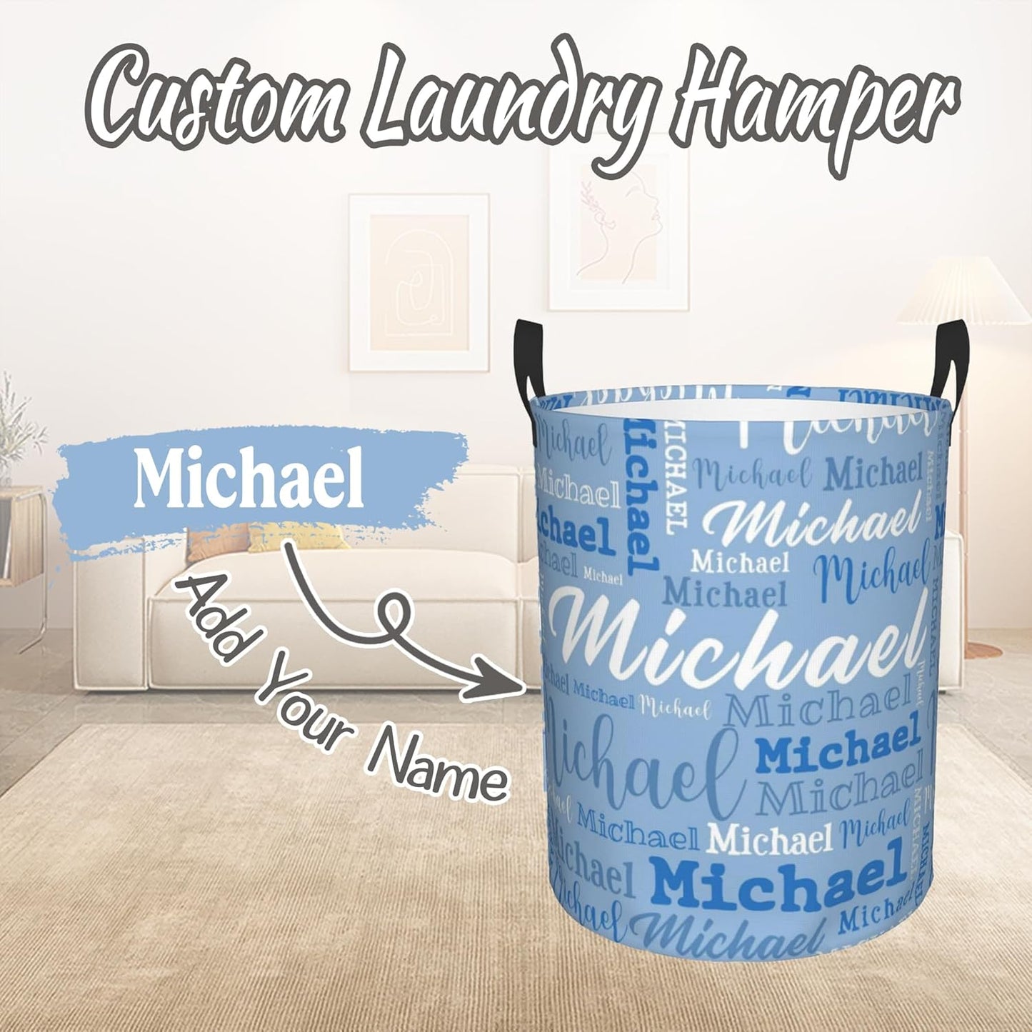 Custom Name Laundry Hamper, Personalized Laundry Baskets with Name for Boys Girls Women Men, Customized Collapsible Dirty Clothes Hamper Easy Storage Gifts for Bedroom Bathroom Living Room