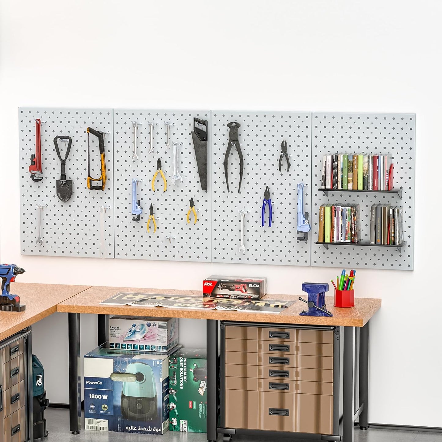 Pegboard Smith Metal Pegboard Panels, 16" x 12" Heavy-Duty Steel Peg Boards for Garage Tool Storage, Wall-Mounted Pegboard Organizer System (Pack of 4, Gray)