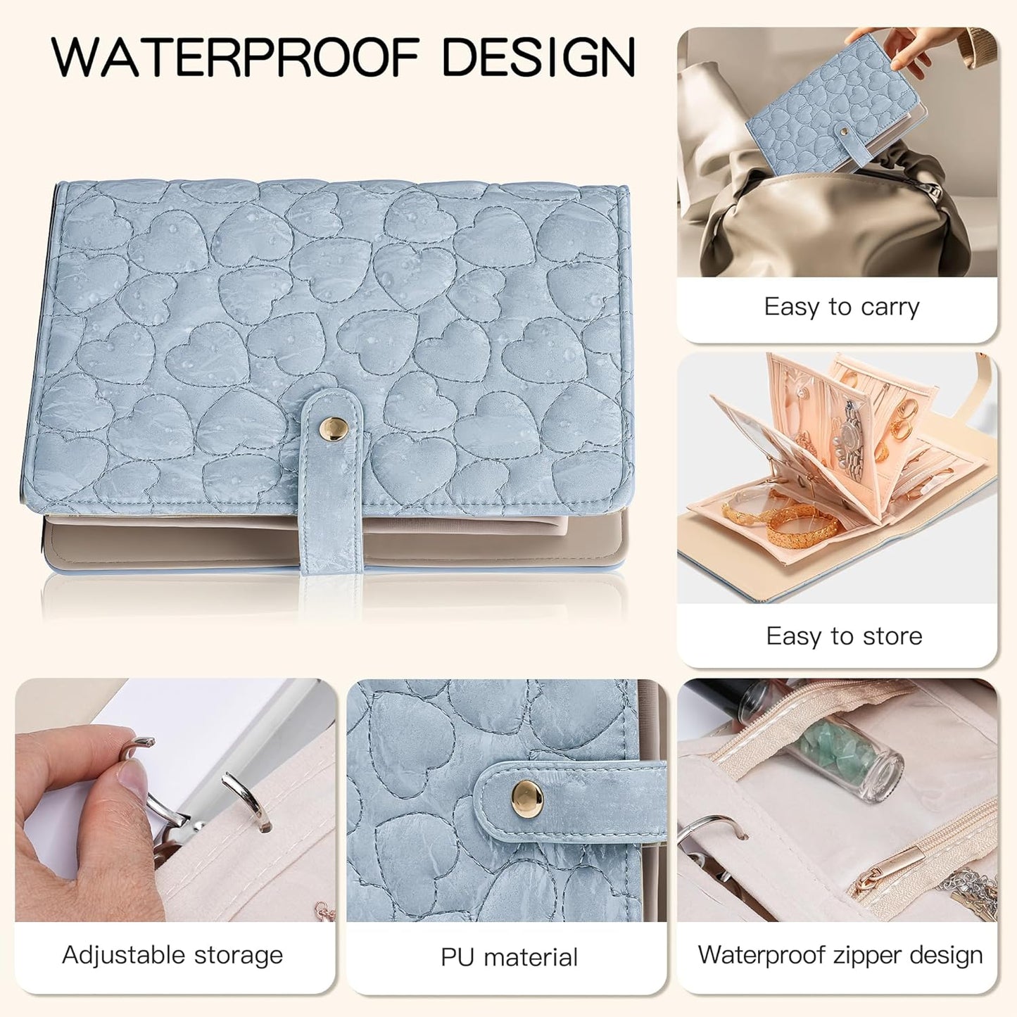 Travel Jewelry Organizer Case,Jewelry Storage Roll Bag for Women,Tangle-Free Portable Storage for Necklaces & Earrings/Rings/Bracelets,Jewelry Storage Book, Waterproof Organizer Bag