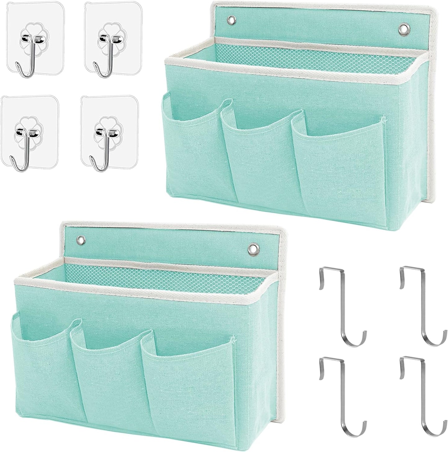 2-Pack Wall Hanging Organizer Bag/Hanging Baskets with Large Mesh Compartment & 3 Pockets，Over the Door Organizer Space Saving Storage for Bedroom,RV Camper, Closet (Green -2 Pack)