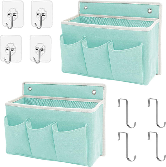 2-Pack Wall Hanging Organizer Bag/Hanging Baskets with Large Mesh Compartment & 3 Pockets，Over the Door Organizer Space Saving Storage for Bedroom,RV Camper, Closet (Green -2 Pack)