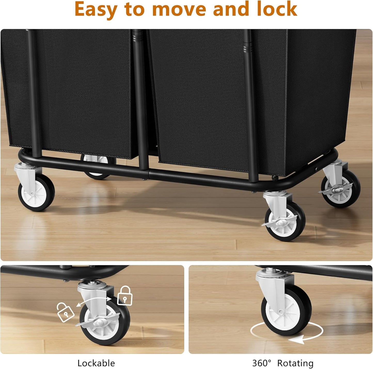 Large Laundry Hamper with Wheels, 2 - Bag 250L Rolling Medium Laundry Basket Sorter Cart, Medium - Sized Laundry Clothes Hamper, Heavy Duty Laundry Basket Organizer for Laundry Room, Bathroom