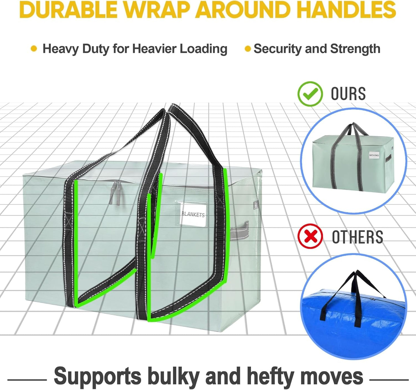 VENO 8 Pack Moving Bags and Large Christmas Storage Bins with lids. Alternative to Moving Boxes, Packing Supplies for College. Extra Large Heavy Duty Totes for Packaging (Shiny Light Green, 8 Pack)